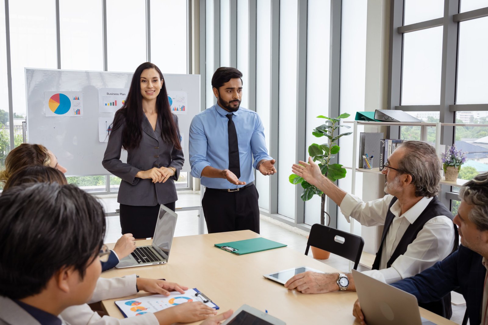 Group of multiethnic businessmen Get together for a brainstorming meeting to move the business forward.